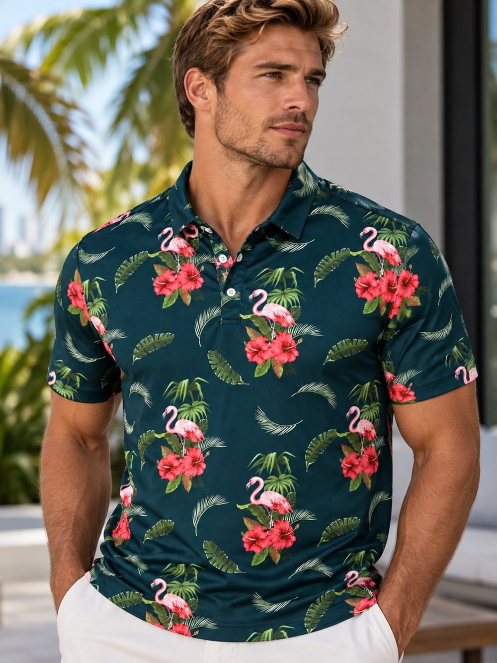 Yatta Golf Flamingo Tropical Polo Shirt XXL